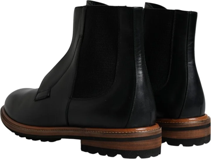 Black Leather Chelsea Mid Calf Men Boots Men's Shoes - Image 5