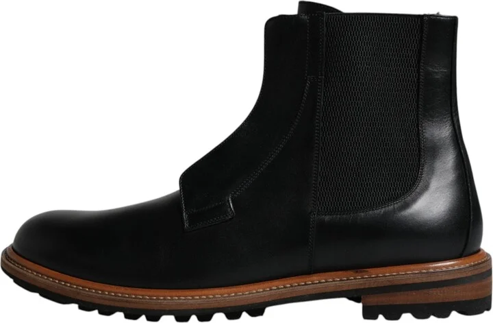Black Leather Chelsea Mid Calf Men Boots Men's Shoes - Image 6