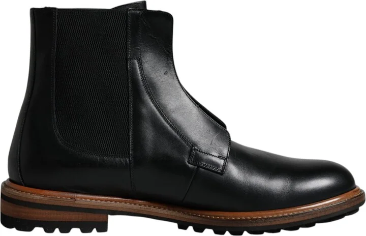 Black Leather Chelsea Mid Calf Men Boots Men's Shoes