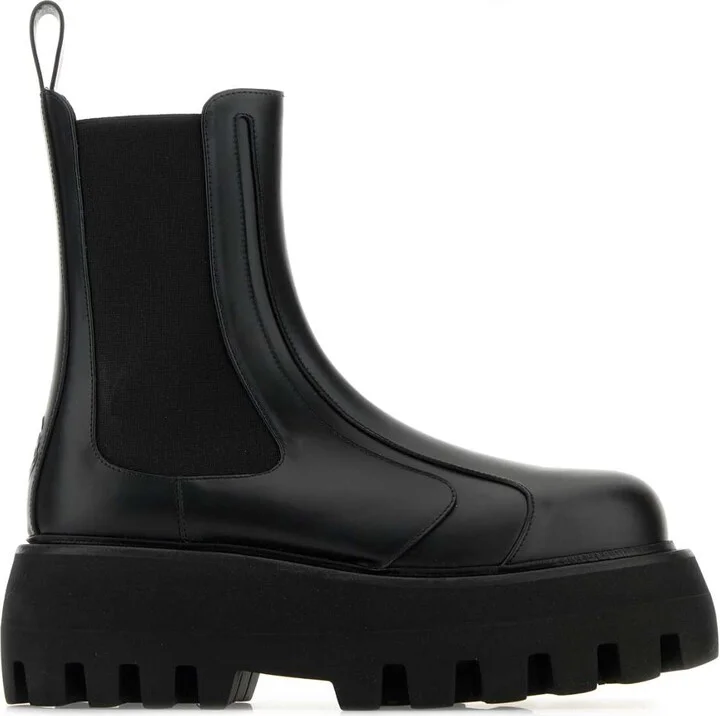 Black Leather Chelsea Sofa Ankle Boots