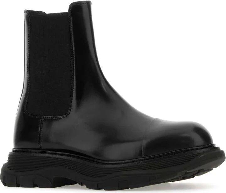 Black Leather Chelsea Tread Ankle Boots - Image 2