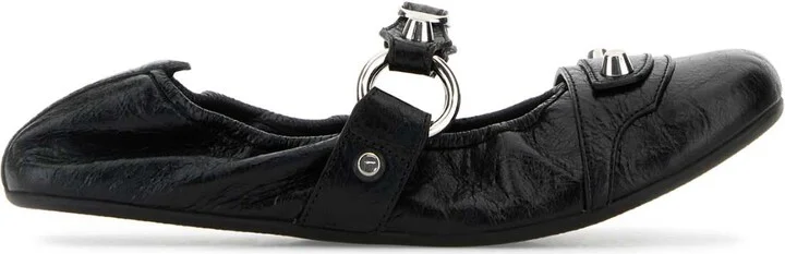 Black Leather City Ballerinas