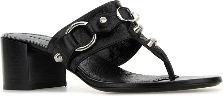 Black Leather City Thong Mules - Image 2