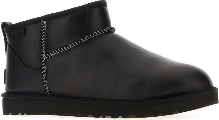 Black Leather Classic Ultra Mini Ankle Boots - Image 2