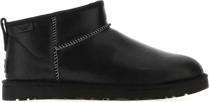 Black Leather Classic Ultra Mini Ankle Boots