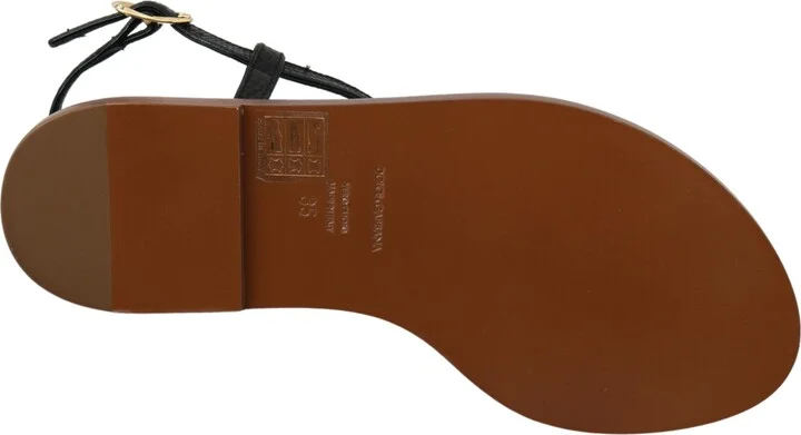Black Leather Coins Flip Flops Sandals Women's Shoes - Image 4