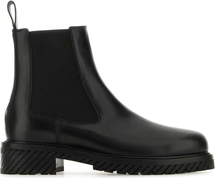 Black Leather Combat Ankle Boots