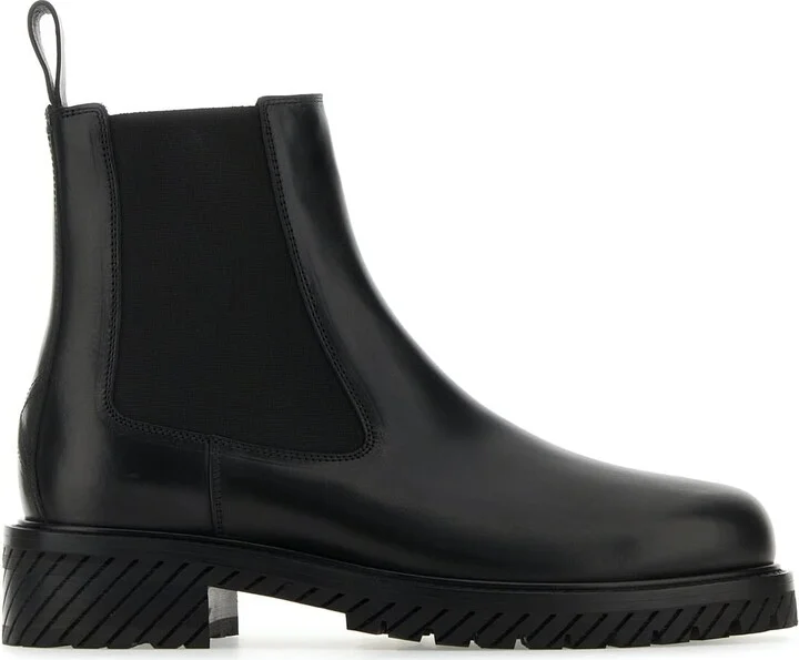 Black Leather Combat Ankle Boots