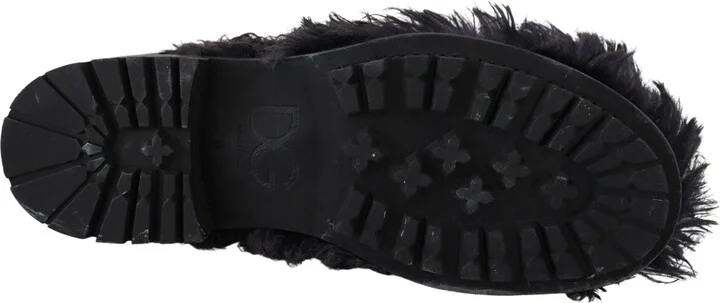 Black Leather Combat Shearling Boots Men's Shoes - Image 5