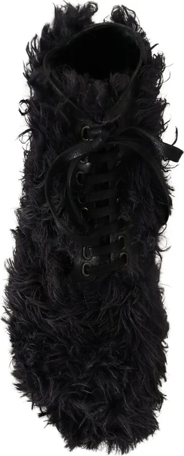 Black Leather Combat Shearling Boots Men's Shoes - Image 6