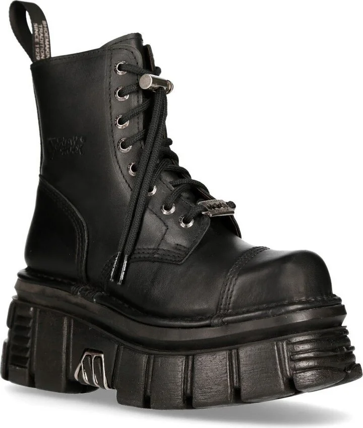 Black Leather Combat Tower Boots- M-NEWMILI083-S21