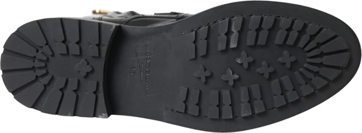 Black Leather Crystal Buckles Boots Women's Shoes - Image 6