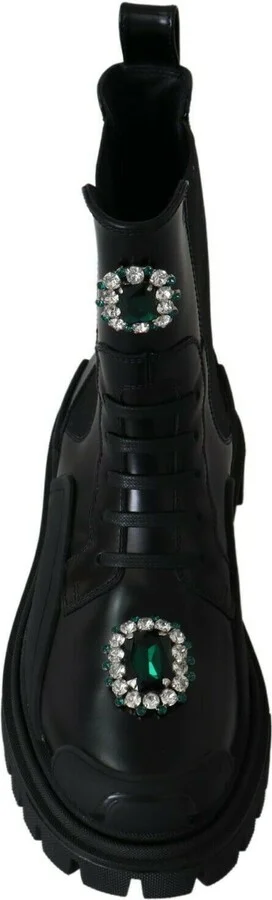 Black Leather Crystal Combat Women's Boots - Image 5