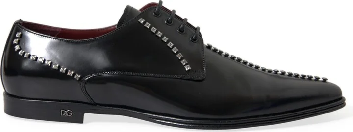 Black Leather Crystal Dress Formal Men's Shoes