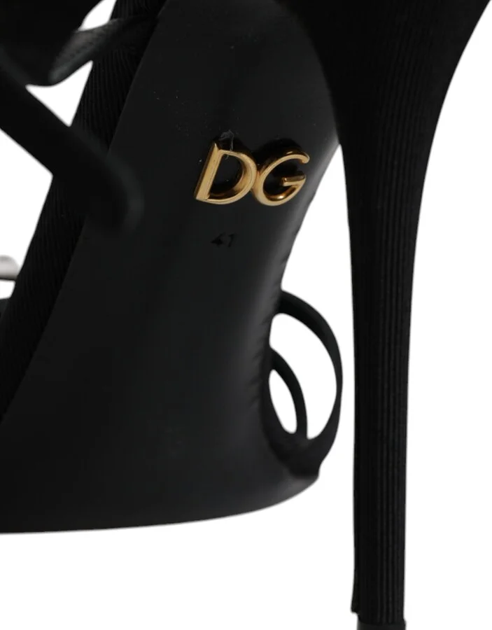 Black Leather Crystal Heels Sandals Women's Shoes (Pre-Owned) - Image 6