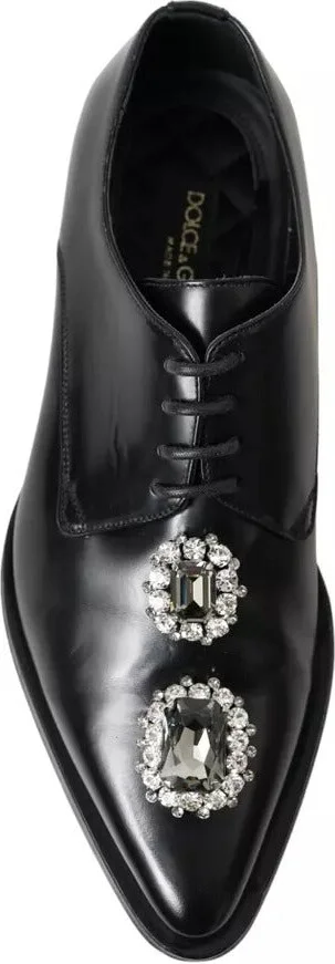 Black Leather Crystal Lace Up Formal Women's Shoes (Pre-Owned) - Image 2