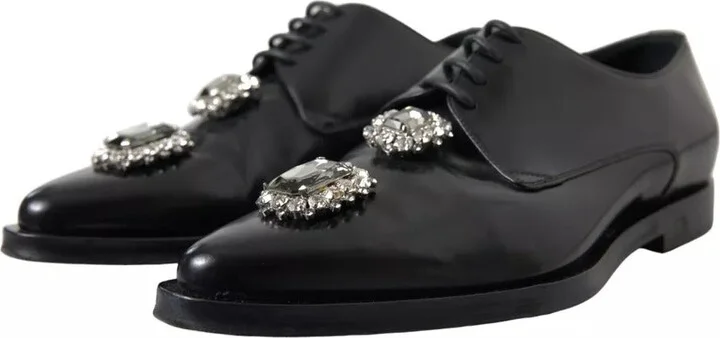 Black Leather Crystal Lace Up Formal Women's Shoes (Pre-Owned) - Image 3
