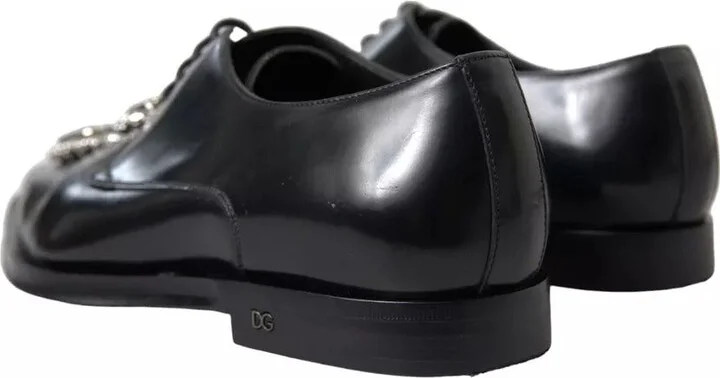 Black Leather Crystal Lace Up Formal Women's Shoes (Pre-Owned) - Image 4