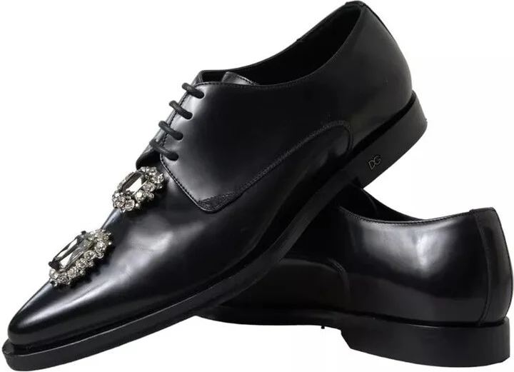 Black Leather Crystal Lace Up Formal Women's Shoes (Pre-Owned) - Image 5