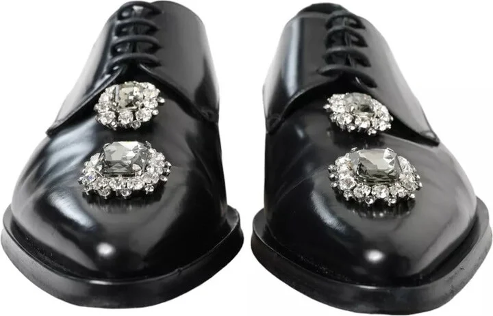 Black Leather Crystal Lace Up Formal Women's Shoes (Pre-Owned) - Image 6
