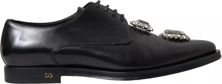 Black Leather Crystal Lace Up Formal Women's Shoes (Pre-Owned)
