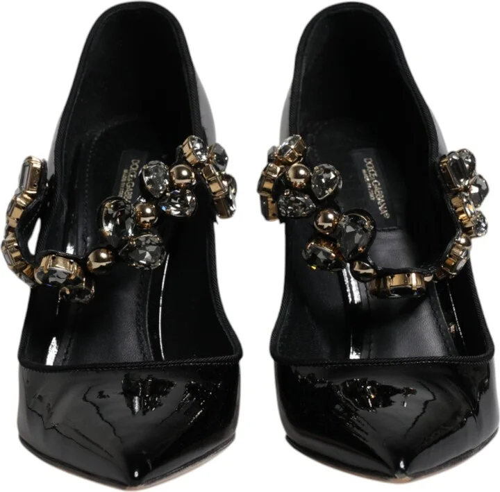 Black Leather Crystal Mary Jane Pumps Women's Shoes (Pre-Owned) - Image 2
