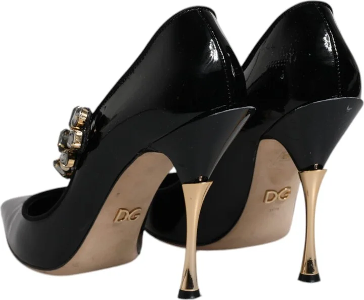 Black Leather Crystal Mary Jane Pumps Women's Shoes (Pre-Owned) - Image 5