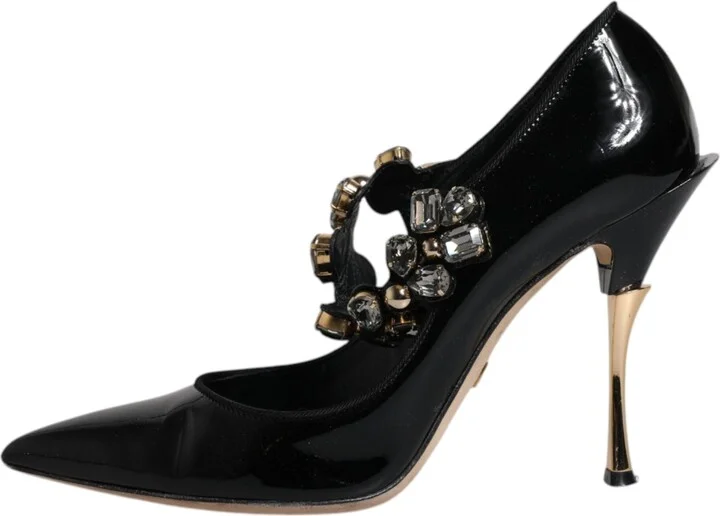 Black Leather Crystal Mary Jane Pumps Women's Shoes (Pre-Owned) - Image 6