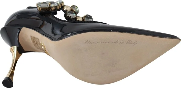 Black Leather Crystal Shoes Mary Jane Women's Pumps - Image 2