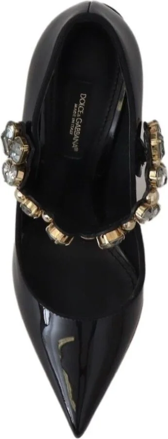 Black Leather Crystal Shoes Mary Jane Women's Pumps - Image 3