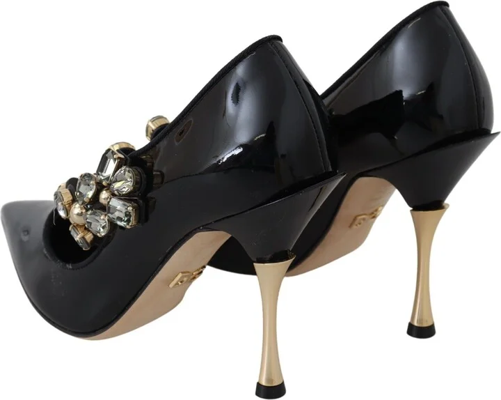 Black Leather Crystal Shoes Mary Jane Women's Pumps - Image 6