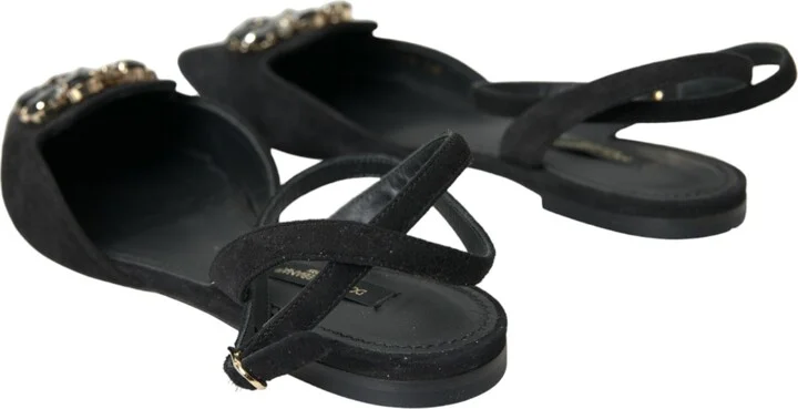 Black Leather Crystal Slingback Sandals Women's Shoes - Image 4