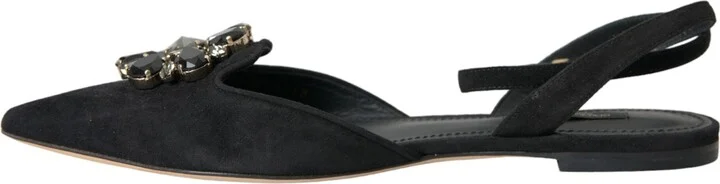 Black Leather Crystal Slingback Sandals Women's Shoes - Image 5