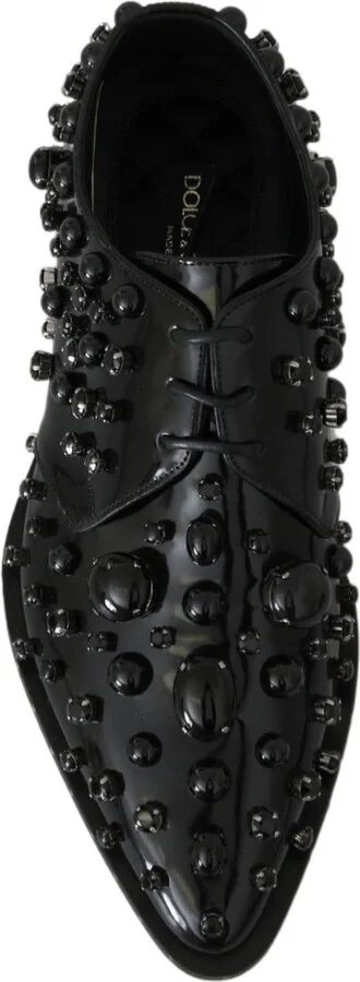 Black Leather Crystals Dress Broque Women's Shoes - Image 2