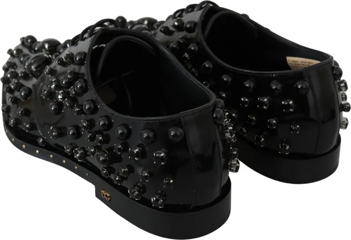 Black Leather Crystals Dress Broque Women's Shoes - Image 5