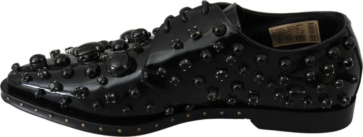 Black Leather Crystals Dress Broque Women's Shoes - Image 6