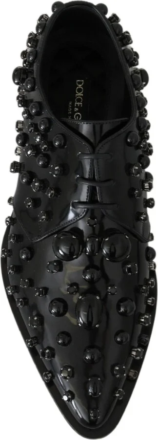 Black Leather Crystals Dress Broque Women's Shoes - Image 3