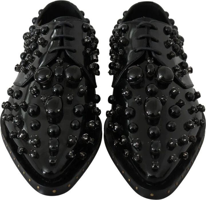 Black Leather Crystals Dress Broque Women's Shoes - Image 4