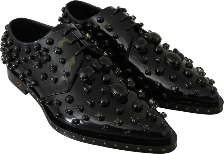 Black Leather Crystals Dress Broque Women's Shoes - Image 5