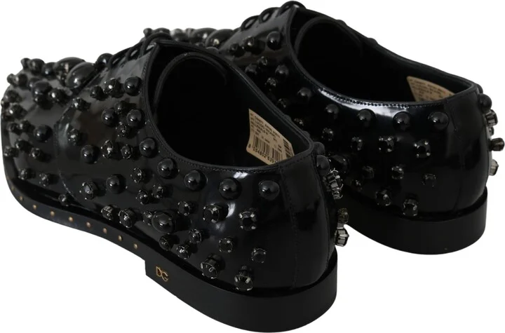 Black Leather Crystals Dress Broque Women's Shoes - Image 6