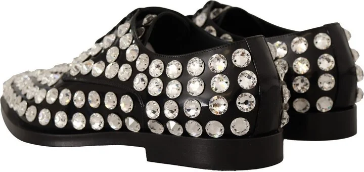 Black Leather Crystals Lace Up Formal Women's Shoes - Image 3