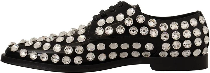 Black Leather Crystals Lace Up Formal Women's Shoes - Image 4