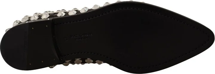 Black Leather Crystals Lace Up Formal Women's Shoes - Image 5