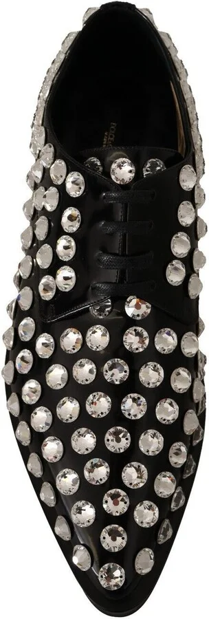 Black Leather Crystals Lace Up Formal Women's Shoes - Image 6