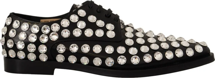 Black Leather Crystals Lace Up Formal Women's Shoes
