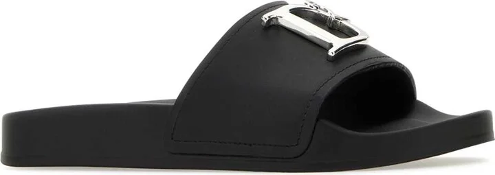 Black Leather D2 Statement Slippers - Image 2