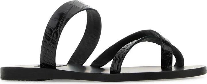Black Leather Daphnae Thong Slippers - Image 2