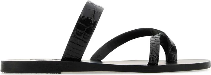Black Leather Daphnae Thong Slippers