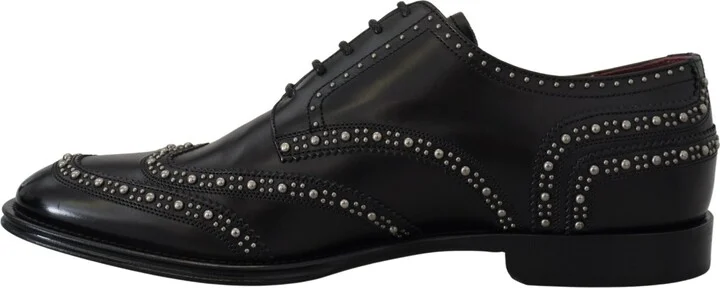 Black Leather Derby Dress Studded Men's Shoes - Image 3