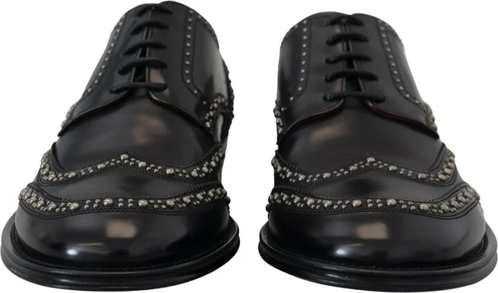 Black Leather Derby Dress Studded Men's Shoes - Image 6